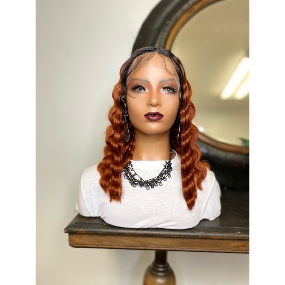 E Beauty Wig Hair Liz Crimped Auburn Red Ombr Hd Deep T Part Lace
